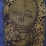 Alexis-Vicente-Personnage-de-matiere-or-bleu-peintre-art-brut-outsider-galerie-d-art-en-ligne-contemporain-ARtree-Ybackgalerie