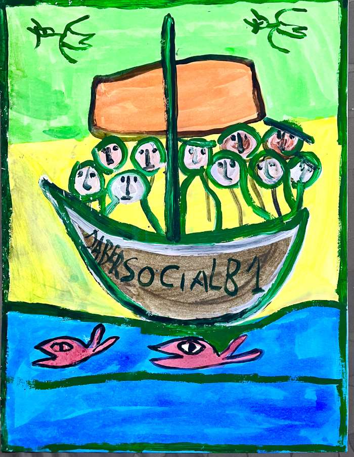 Jaber-Al-Mahjoub-1998-peinture-acrylique-Le-bateau-Social-81-Art-Brut-Outsider-art-contemporain-ARTree